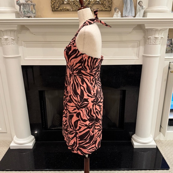 Jones New York Halter Dress Pink & Brown Abstract Print | Size 8P - Picture 4 of 8